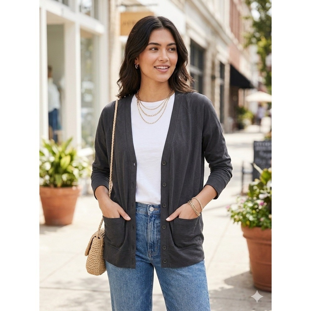 J.Crew Black Cotton Blend Lightweight Cardigan Sweater Style 26311 Size M